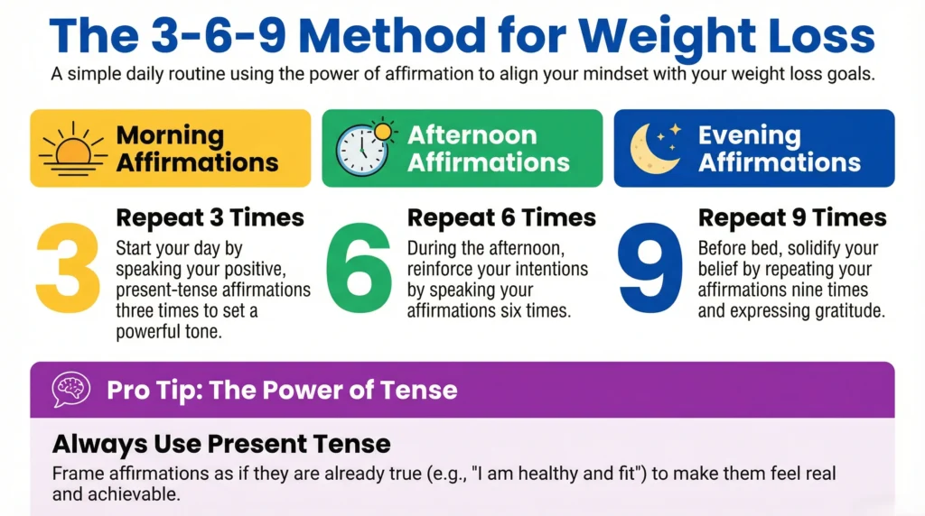 Infographic showing how to use the 369 method for weight loss